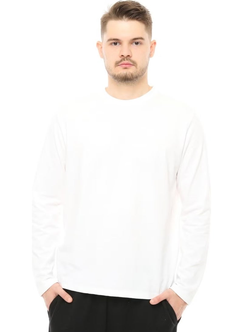 Defy's Men's Long Sleeve Crew Neck T-Shirt White - Image 1